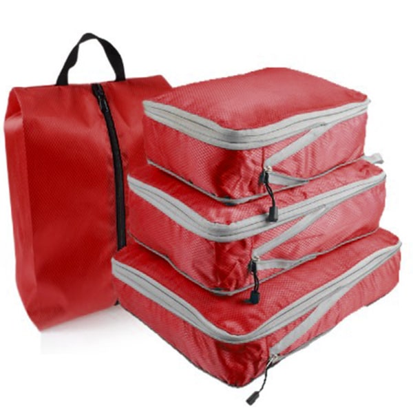 4 st reseväskor hopfällbar packningsförvaringsväska mesh synlig artikel klädsortering för resor affärsresa röd 4 st (inklusive skoväska)