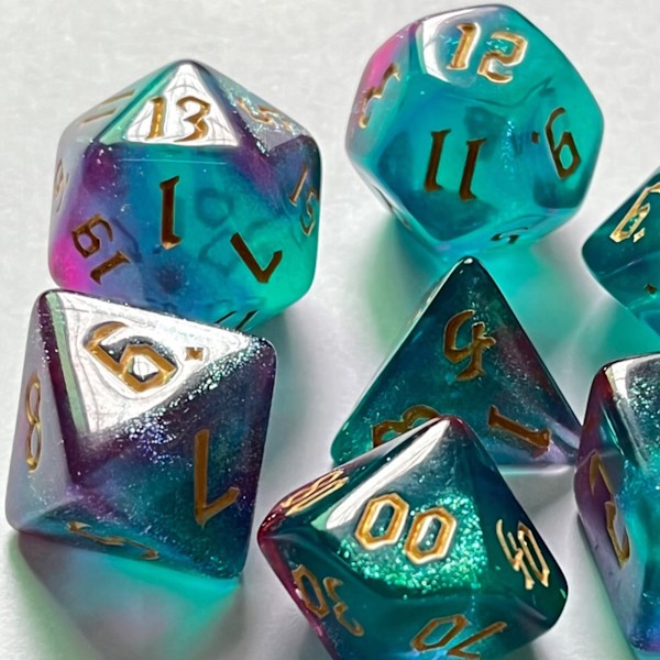 7 kpl Peliheittojen sarja Kaksiväriset Kultaiset numerot Fontti Polyhedral Dice Lautapeleille