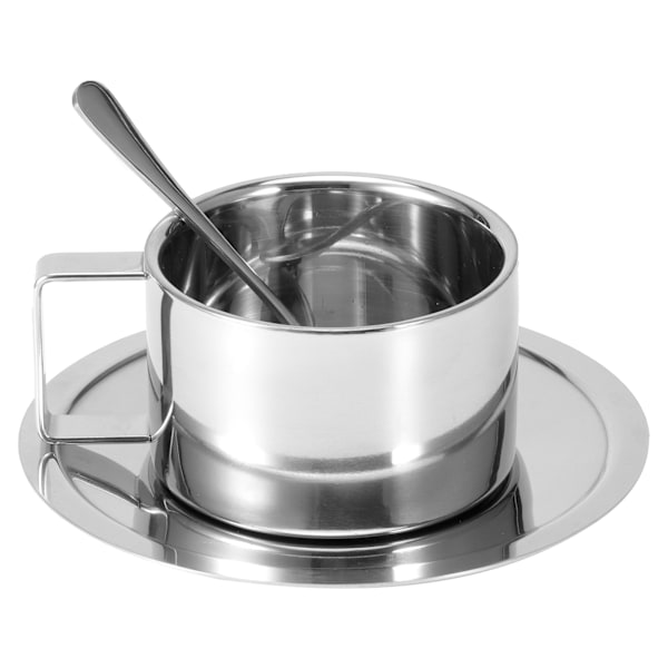 3 st/set 304 rostfritt stål kaffekopp dubbelvägg kaffemugg sked fatset Kökstillbehör