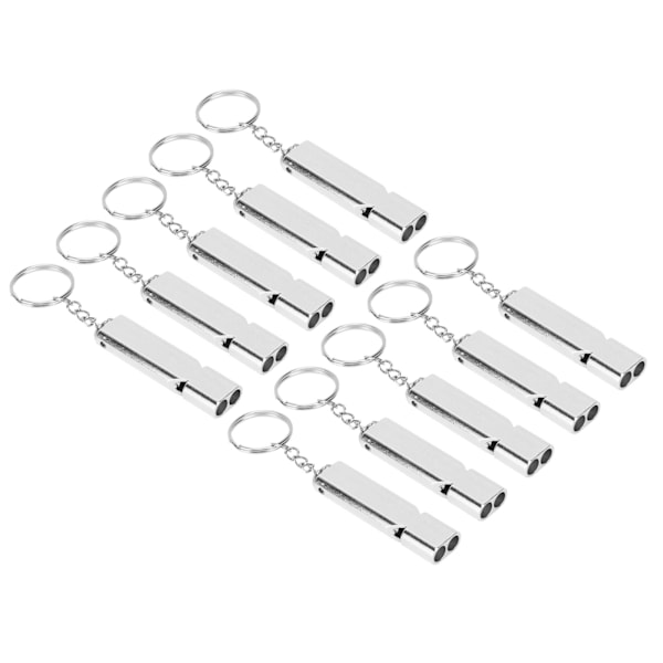 10 st aluminiumlegering nödöverlevnadsvisseldubbelrör högfrekvent överlevnadsvisslinga med nyckelring Silver