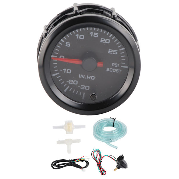 2-i-1 12V Turbo Boost-mätare ‑30‑30PSI Mätintervall Tryckmätare Vit Ljus Universal