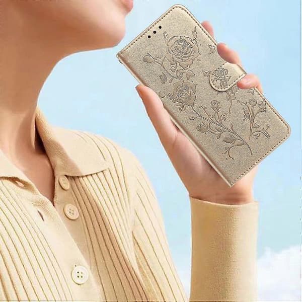 Galaxy A56 5G Plånboksfodral med Rosenmönster Läderfodral med Stativ Multicolor Gold