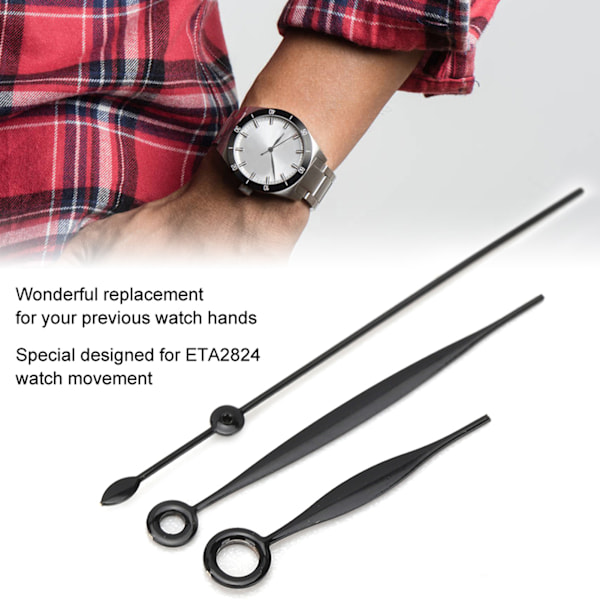T41 Men Watch Hour Minute Second Hands Watch Needles Passar för ETA2824 Movement Black