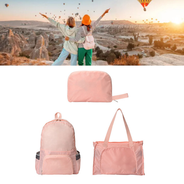Foldbar rygsæk Polyesterfiber Vandafvisende Let multifunktionel Vandreturdagrygsæk til campingture Rosa