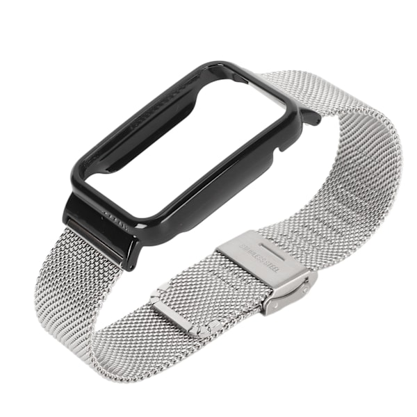 Mesh-rem i rustfrit stål med sort stødfangeretui som erstatning tilbehør Passer til Mi Band 7 Pro Sølv