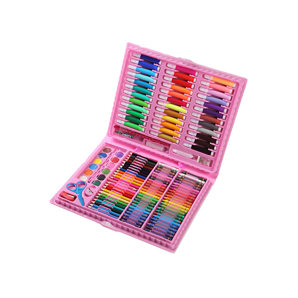 150 st Barnmålningsset Oljepastell Akvarellpenna Crayon Färgpennor Gör-det-själv-konsttillbehör för studenter Rosa Boxed
