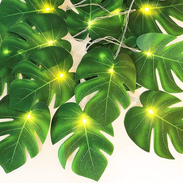 20 Led Monstera Leaf String Lights, konstgjorda tropiska palmblad Vägghängande med ljus, Sommardekoration för Hawaiian Jungle Safari Luau Party
