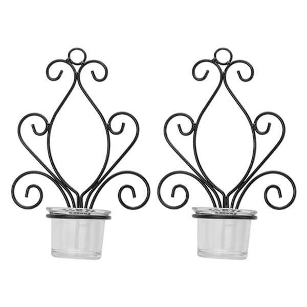 2 set Ljusstake Vägglampa europeisk stil Swirl Iron Art Mönster Väggmonterad ljushållare med bricka för sovrum
