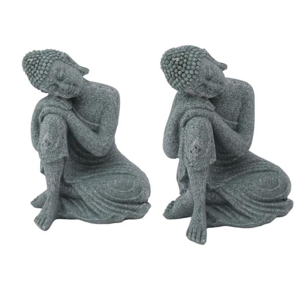 Buddhastaty Grön Sandsten Skulptur Buddhistisk Sittande Statyett Prydnad för Vardagsrum Innergård 7135K-05