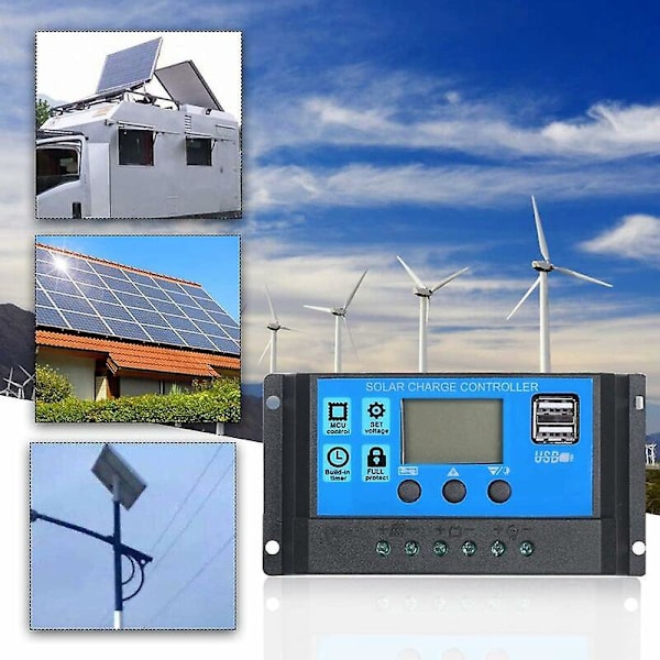 Solpanelregulator med to USB-porte og strømsikring