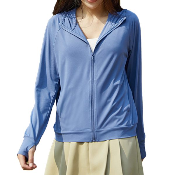 Män UPF 50+ Solskydd Lättvikts Full Zip Hoodie Jacka Långärmad Solskyddande Jacka för Fiske Vandring Utomhus Blå XL