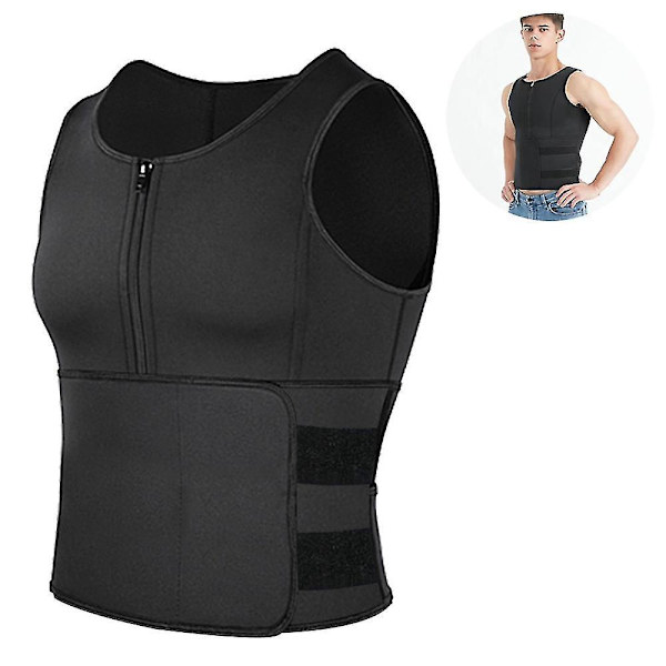 Neopren Sauna Lynlås Waist Trainer Vest til Mænd XL Sort