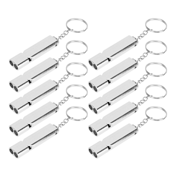 10 st aluminiumlegering nödöverlevnadsvisseldubbelrör högfrekvent överlevnadsvisslinga med nyckelring Silver