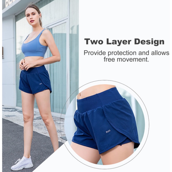 2-i-1 löparshorts för kvinnor Sport Active Workout Quick Dry Yoga Shorts med ficka, modell: Grå XL