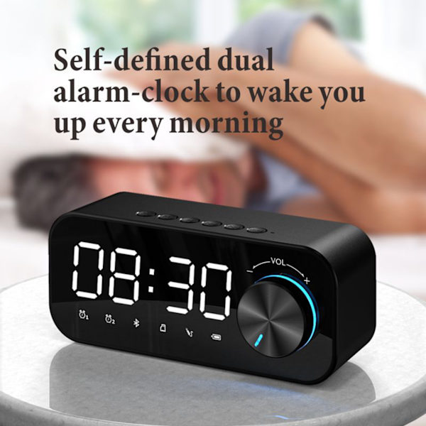 Digital radioväckarklocka Bluetooth-högtalarklocka med LED-display för tid och alarm och spegelyta för skrivbordet