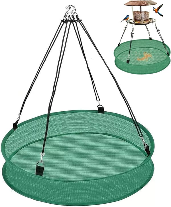 Opsamlingsbakker til fuglefrø - 50 cm diameter x 10 cm høj, grøn spildbeskyttelsesplatform til fuglefoderautomater, tilbehør til udendørs fuglefoderautomater