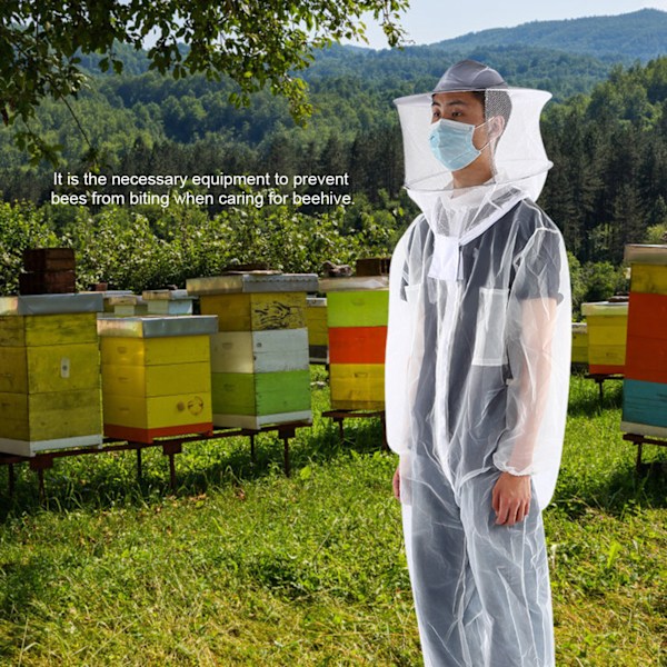 Anti Bee Biting Transparent Onepiece Nylon Mesh Biodlingsdräkt Bee Kläder Klädertillbehör(L)