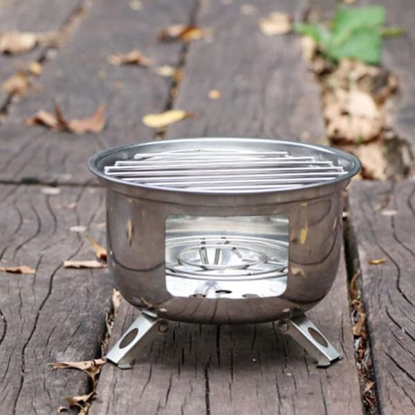 Rund campingovn i rustfritt stål Bærbart BBQ-tilbehør for utendørs grilling, camping, piknik