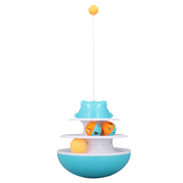 Cat Turntable Toy 2 Level Interactive Exercise Kitten Track Tower Pusselleksak med Rolling BallLake Blue