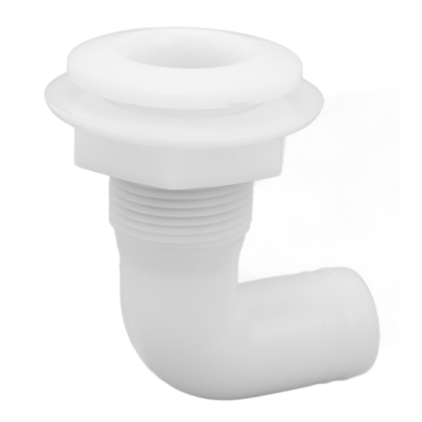 Marine Thru Hull Connector Läcksäker Ergonomisk Pålitlig Robust 90° Thru Hull Fitting för Yachtbåtar Vit