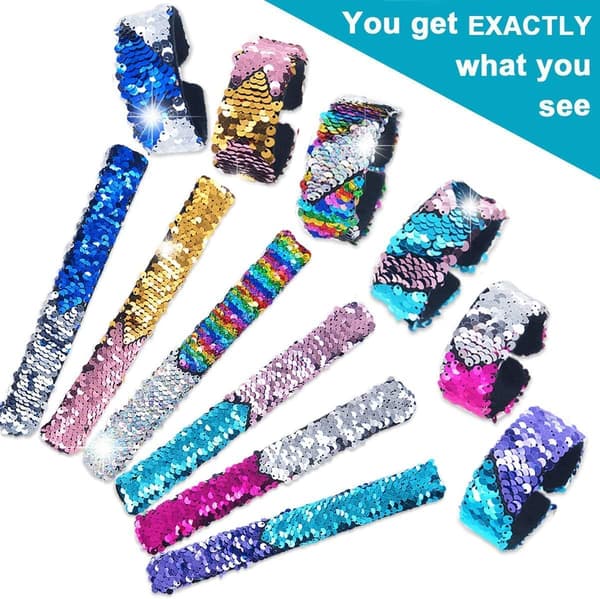 [LD]12-pack Slap Bracelet Magic Bracelet Reversible Sequins Mermaid B