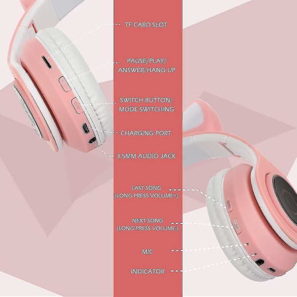 Langattomat Bluetooth kuulokkeet | Langattomat ja langalliset taitettavat stereokuulokkeet sisäänrakennetulla mikrofonilla, | Lasten Bluetooth kuulokkeet tytöille