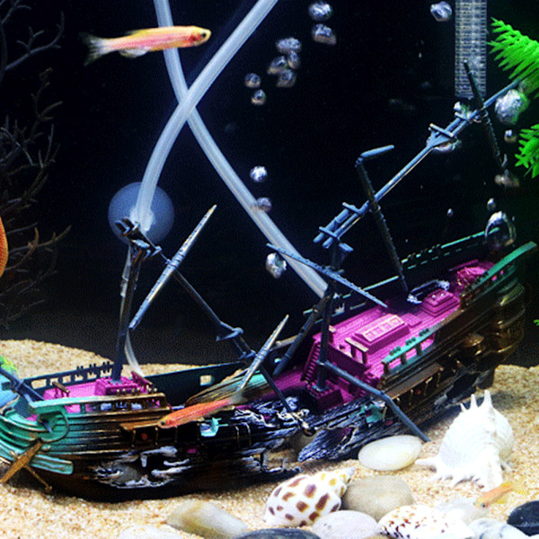Akvarium Aquarium Dekoration Båd Skibsvrag Sænket Plast Båd Luft Splittet Skarp Wrech Aquarium Ornament Landskab Dekor