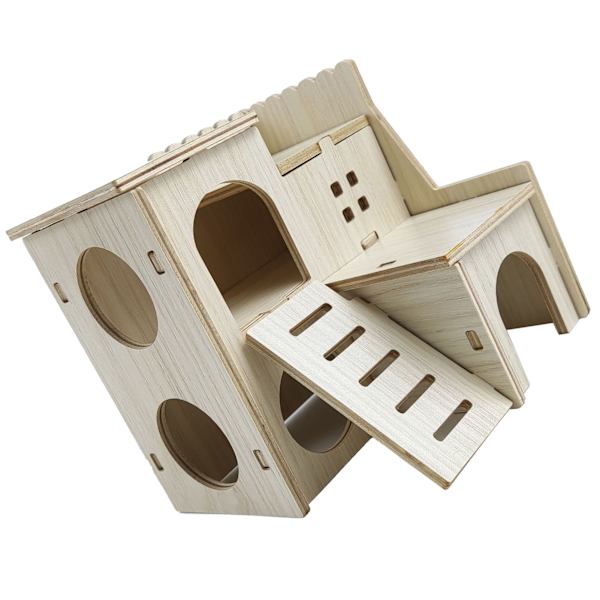 Hamsterhus i trä, bitsäkert hamstergömställe för hamstertillbehör Skippavilla, 16x16x5cm / 6,3x6,3x2,0in
