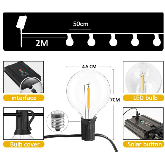 USB-solcellelyslenke 10 m