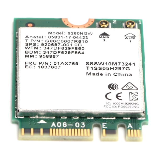 Trådløst Wifi-kortantenne Bluetooth 5.0 Dual Band Leverer 9260NGW NGFF 1730Mbps 802.11ac2 Interne antenner