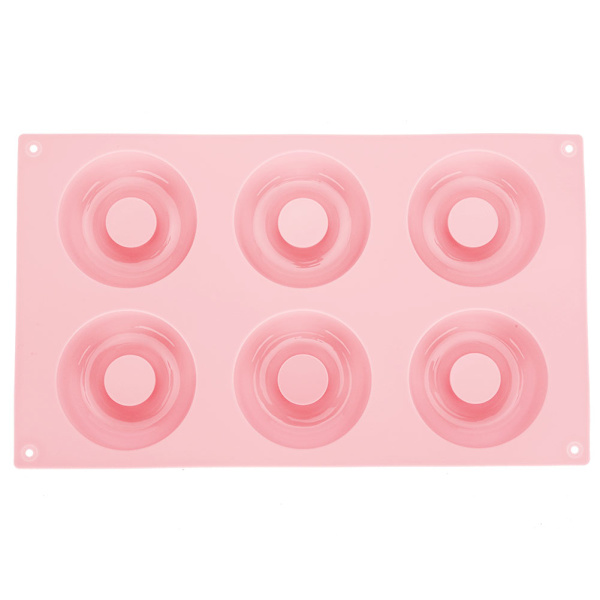 6 Huls Silikon Donut Bageplade Non-Stick Kage Cookie Form Værktøj Køkkenudstyr (Rosa)