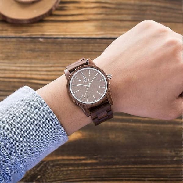 UWOOD UW1007 Träklocka Rund Digital Urtavla Quartzklocka Ebony