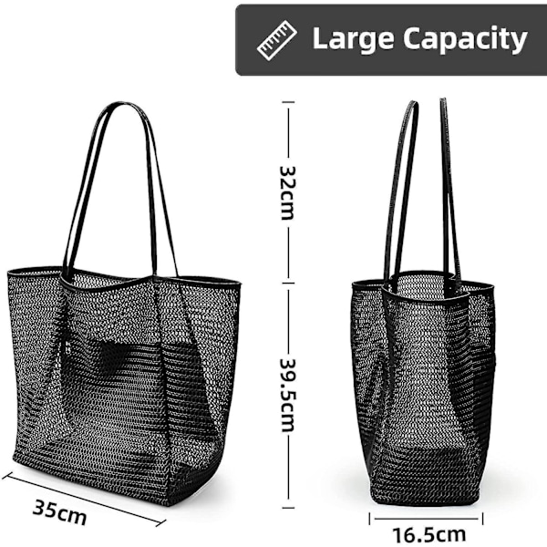 Stor Sort Mesh Strandtaske til Rejser, Picnic og Svømning