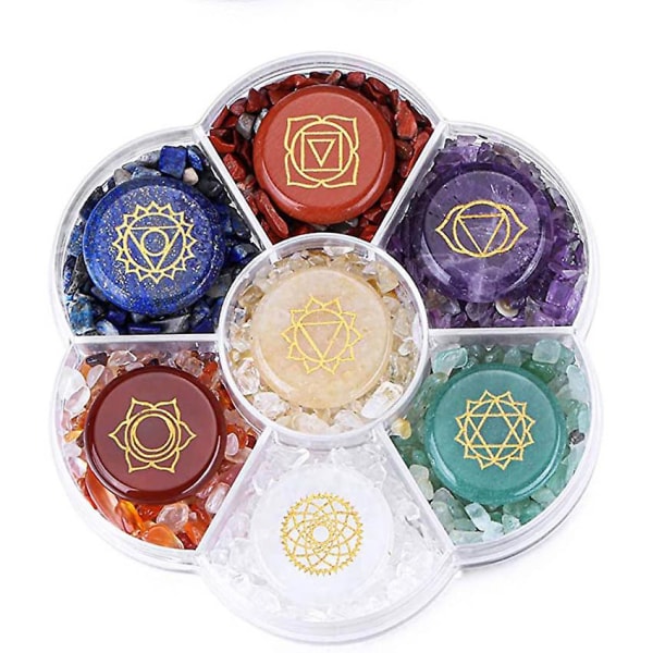 7 chakrakristallikiveä Reiki Healing Crystal Tumble Jalokivet hahmoilla Chakra-symbolikivi meditaatioon