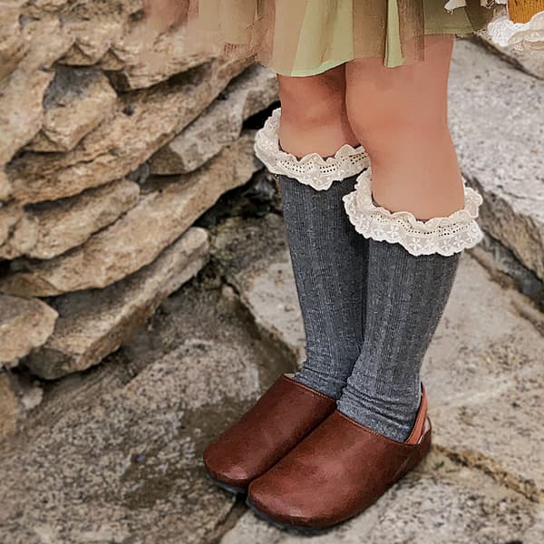 Pige Lace-Strømper til Midthøjde Elastisk Varme Lace Trim Bomuld Børn Midthøjde Lange Strømper til Forår Efterår Fri Størrelse