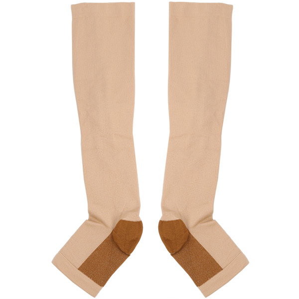 1 par dragkedja Midcalf Längd strumpa kompressionsstrumpor Slim Leggings Stretch strumpor öppen tå (dragkedja strumpor (hudfärg brons botten) S/M)