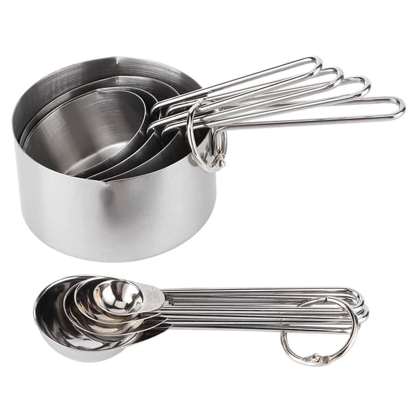 8pcs/set Stainless Steel Measuring Cup Spoon with Scale Kitchen Cooking Baking Accessories Silver