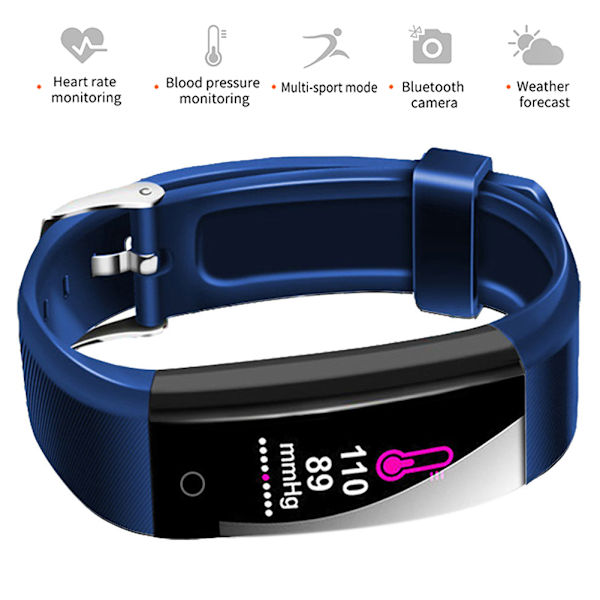 W6 Smart Armbånd Helse Skrittteller Sportsklokke Multifunksjon Smart Pulsmåler Blå