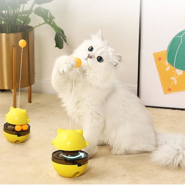 Cat Stick Chew Toy Cat Tumbler Toy Interactive Funny Ball Tooth Cleaning Toy Yellow