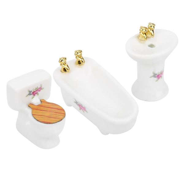 1/24 Nuken talo Miniatyyri kylpyhuonesetti Simuloitu Keramiikka kylpyamme WC-pönttö Pesualtaan sarjaRose