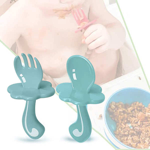 Babyskeer og gaffel sæt Easy Grip Baby Bestik Sæt Baby Selvfødende Træningsskeer og Gaffel