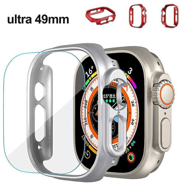 Til Apple Watch 8 Ultra etui, hærdet glas beskyttelsesfilm og hårde pc-bumpersæt red 2pcs
