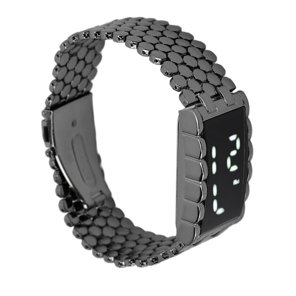 LED-ur med dobbelt åbent spænde i rustfrit stål metalrem rektangulær urskive Digitalt armbåndsur til udendørsaktiviteter Sort