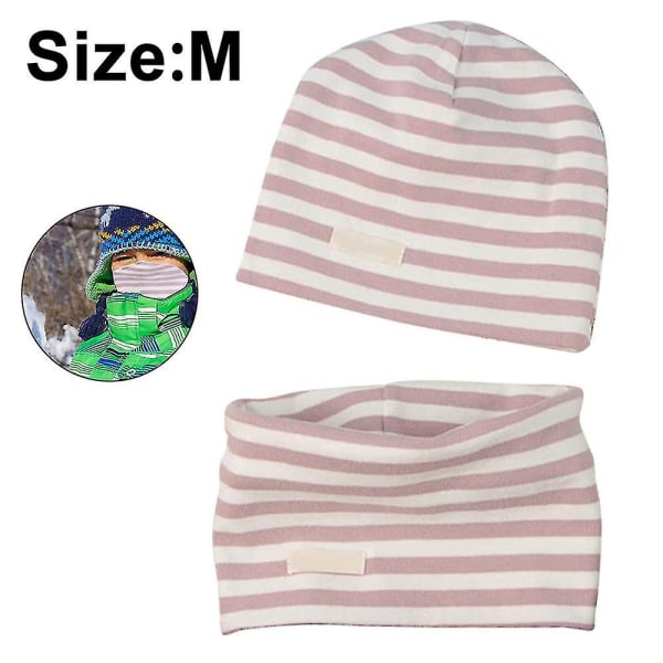 Baby drenge piger beanie hat og løkke tørklæde sæt børn blødt bomuld strikket Pink and white stripes