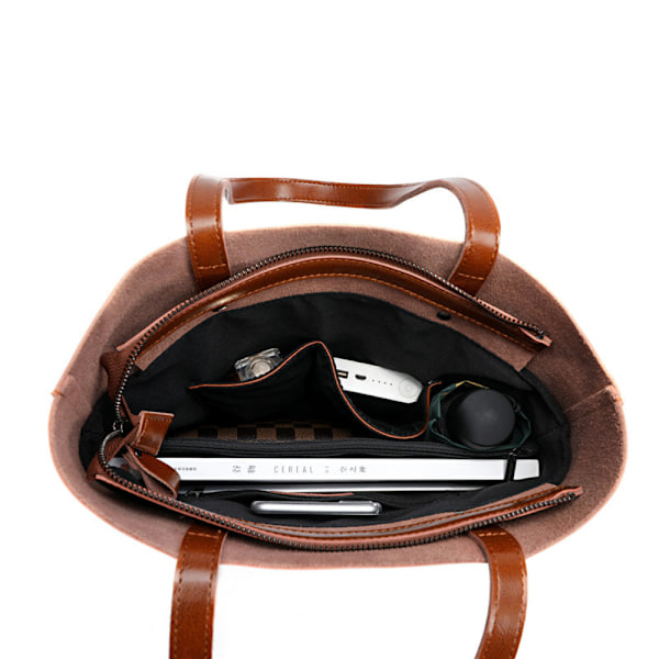 Snygg Brun Ko-Läder Tote Bag Stilren Axelremsväska Handväska 32x6x36cm Perfekt för Vår Sommar brown About 32*6*36cm