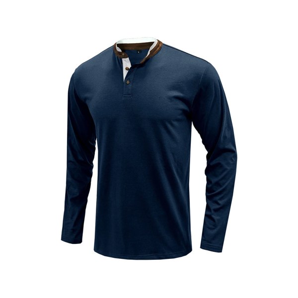 Henley Shirts Slim Fit Strikket Pullover Vintertrøje Behagelig undertrøje-blå