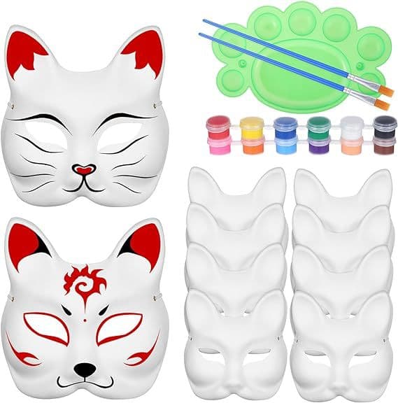 Kattmask Vit Kattmask Tom DIY Halloween Mask Djur Halvmask Maskeradboll D