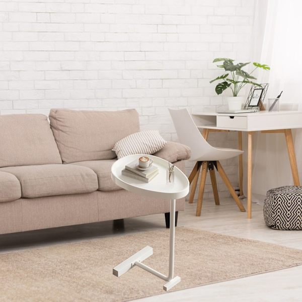C-formet sidebord lille æg Ovalt sofabord Sofa bord der glider under til stuen Hvid