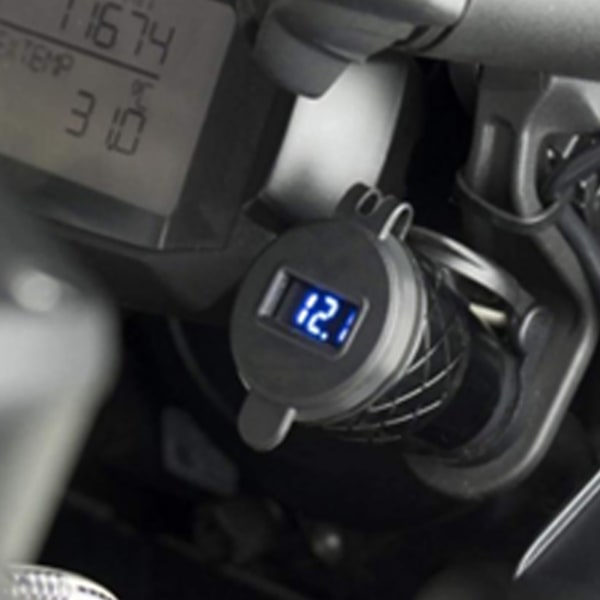 12V-24V Motorcycle USB Port Power Charging Socket with LED Display EU PlugBlack