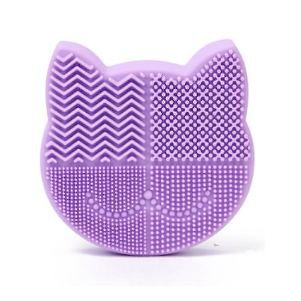 2 i 1 makeup børste-rengøringsmåtte med børstetørreholder, silikone-katteformet børsterenserpude Inkluderer kosmetisk børsteholder, bærbar Washi Lilac Purple